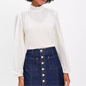 LOFT White Lace Long Sleeve Top